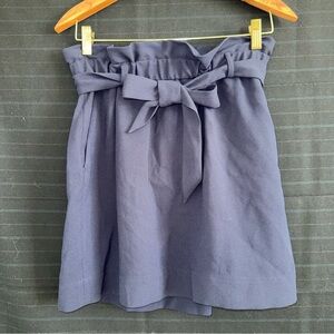 Express Navy Blue Ruffle Waist & Tie Belt Skirt Small Mini Flare Flirty Pockets